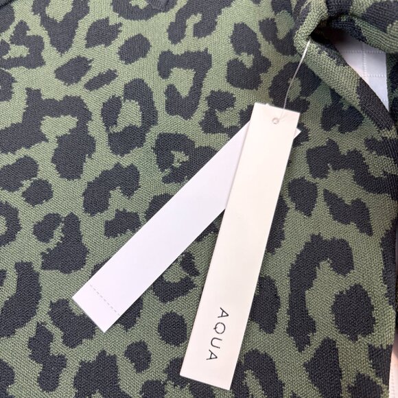 AQUA Leopard animal print Jacquard Long Sleeve Top Black and Green - Picture 6 of 11